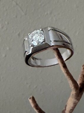 Sterling Silver Men's Solitaire ring Moissanite 1.0 Ct size8